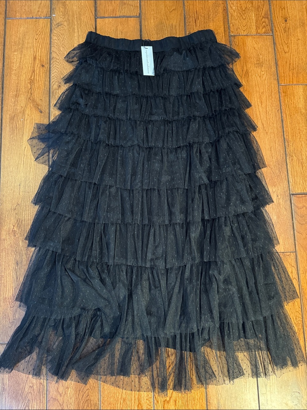 cupcakes & cashmere Black Ruffled Tulle Midi Skirt NWT sz. S